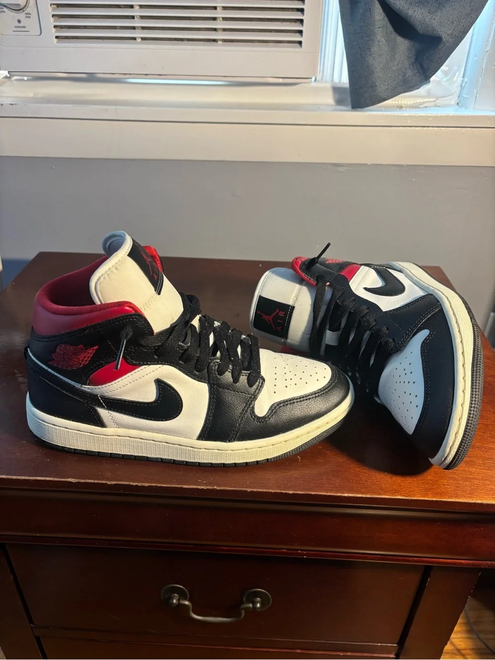 Jordan High-Top Sneakers in White/Black/Red